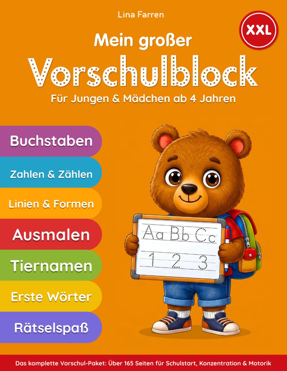 Mein großer Vorschulblock für Kinder ab 4 Jahren – Deutsch Schreiben Lernen: Übungsbuch für Kindergarten & Vorschule – ABC, Buchstaben & Zahlen nachspuren, erste Wörter schreiben & Ausmalen