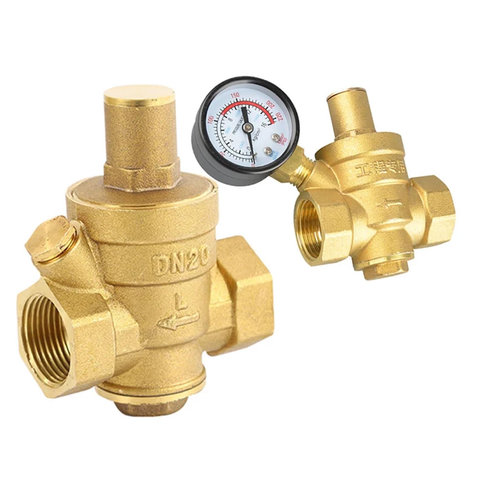 Ozliyy 1 Pcs Brass Water Pressure Reducing Maintaining Valve Dn15/Dn20/Dn25/Dn32 Regulator Adjustable Relief Gauge(1",With Gauge)