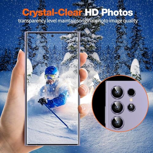 Image of Skinomi Camera Lens Protector Compatible with Samsung Galaxy S24 ultra 5G [Anti-Scratch] Premium Tempered Glass Film Aluminum Alloy Lens Ring Cover- Titanium purple