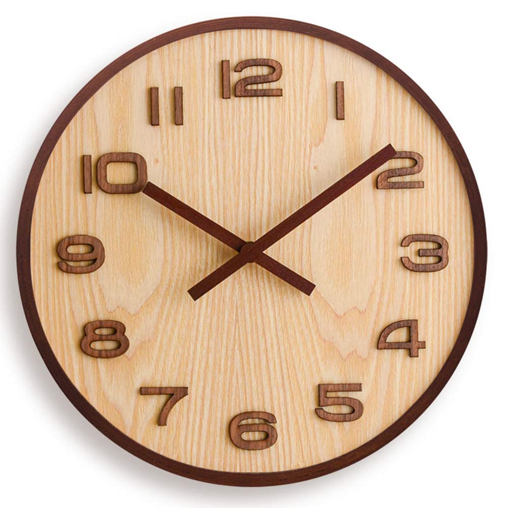 GHGcscas wall clock, Wood with Two-Tone Wooden Board - Battery Operated with Silent Movement Large Decorative Clocks(36cm)