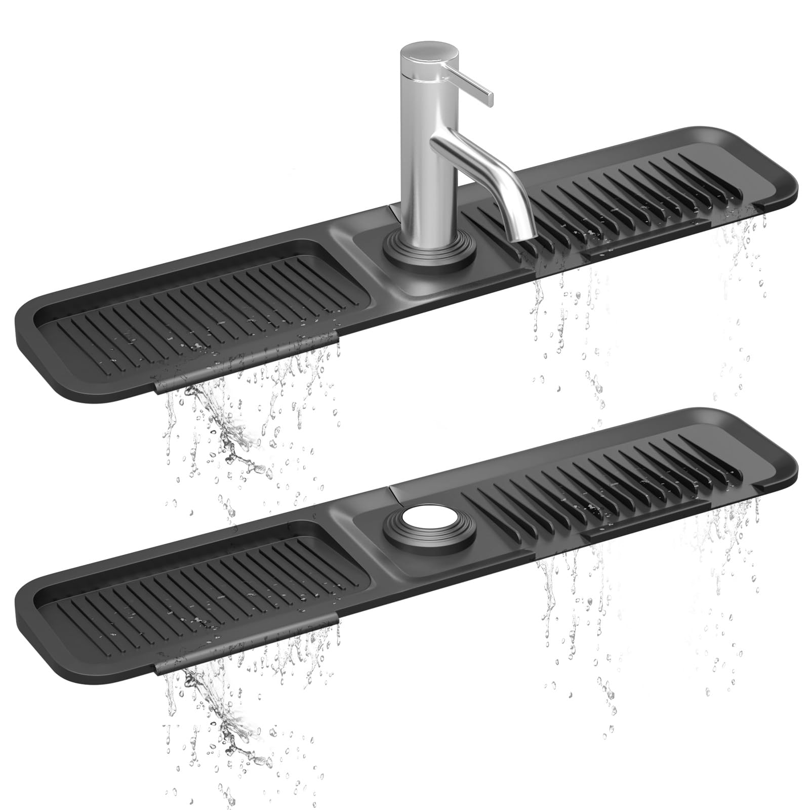 Kitchen Sink Splash Guard Black 24inch 5° Sloped, Silicone Draining Mat for Kitchen Sink, Faucet Mat For Kitchen Sink, Silicone Sink Splash Guard From Luxury Lineup