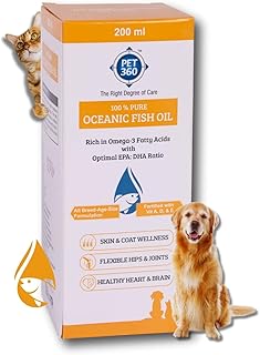Oceanic Sardine Fish Oil for Dogs & Cats | Promotes Heart, Brain, Liver & Kidney Health | Reduced Hairfall, Shiny Coat | Omega 3, 6 & Vit. A, D, E| Nutritional Supplement for All Breeds- 200 ml
