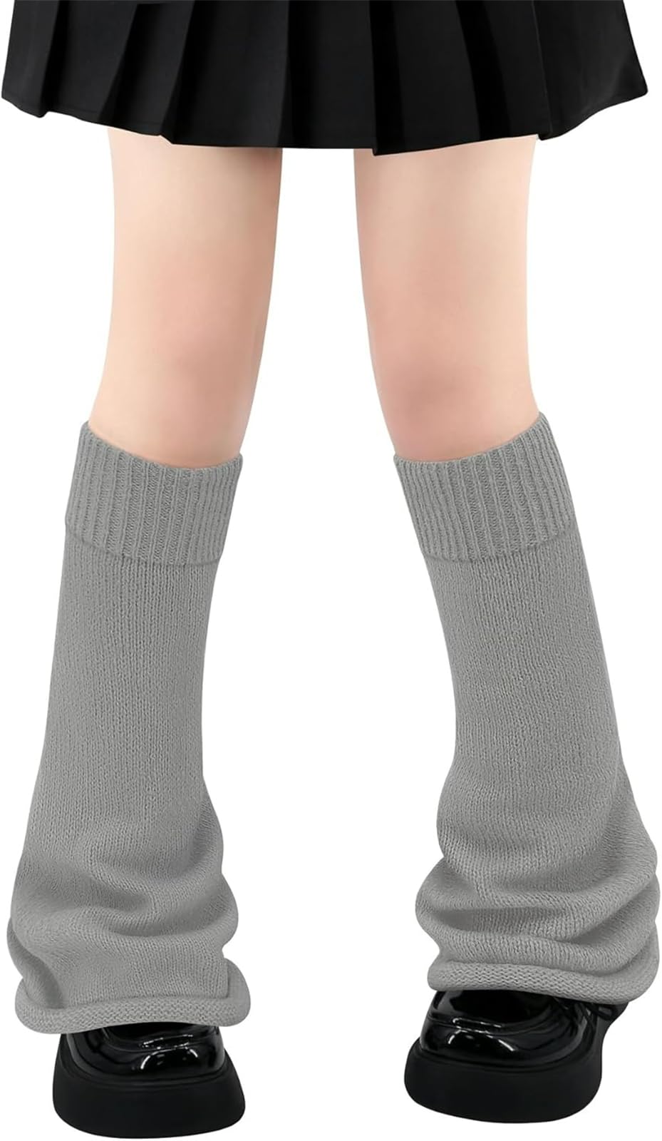 FENXIXIONE Y2k Goth Leg Warmers for Women - Harajuku Kawaii Fuzzy Long Warmers (One Size, B Grey Flared)