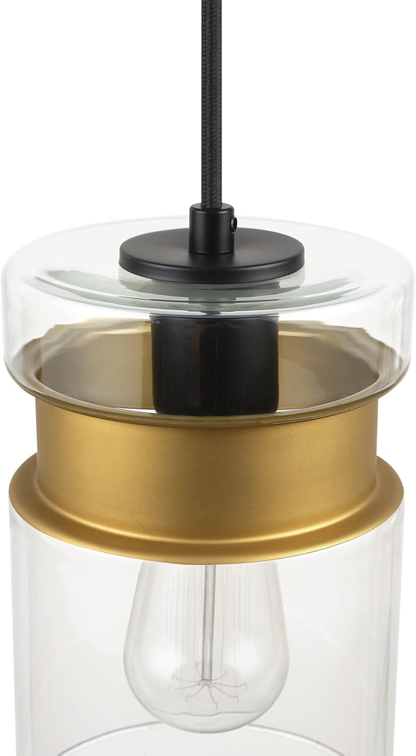 GLOBE Electric 61250 Dionne 1-Light Pendant, Matte Black, Brass Accents, Clear Glass Shade, Bulb Not Included