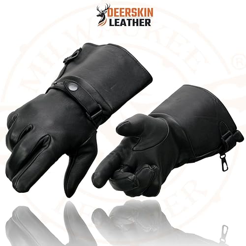 Miniatura 6 de Milwaukee Leather SH857 Guantes de guantelete con forro térmico de piel de ciervo negro para hombre