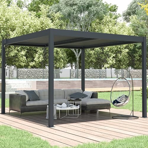 Pérgola bioclimática 3x3m con Listones Ajustables | Pérgola bioclimatique de Aluminio y Acero | Techo Ajustable | Lamas de Acero galvanizado | Estructura de Aluminio Resistente
