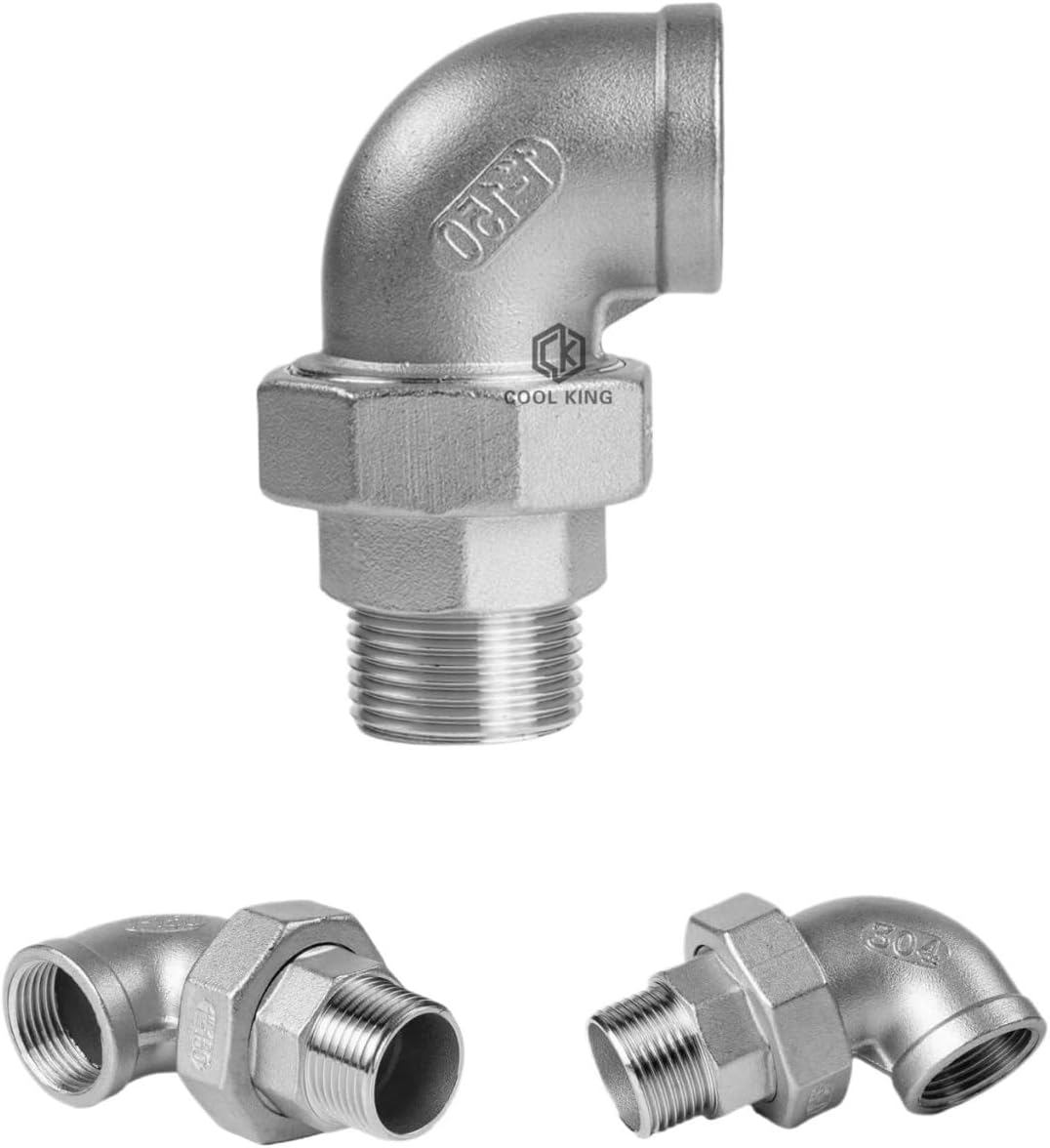 1/4" 1/2" 3/4" 1" 2" BSPT Male & Female 90 Degree Elbow Thread SUS304 Live Joint Coupling Union Connector Pipe Fitting for Tube(M.F Elbow,1/4")
