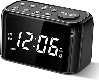 Welgo Weekday/Weekend Dual Alarm Clock Radio with Adjustable Snooze, 0-100% Dimmer, 7 Ringtones, 30 Volume Levels, FM Radio with Sleep Timer, Battery Backup, Small Size for Bedroom, Desk, Table