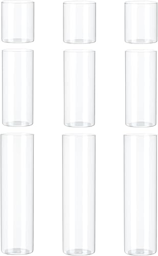Jelofly 9 jarrones cilíndricos de vidrio transparente para centros de mesa de 4, 8 y 12 pulgadas de alto, florero de cristal flotante para