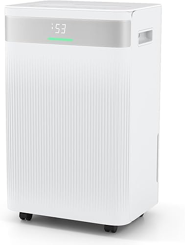 COSTWAY Deshumidificador de 54 pintas para sótano, deshumidificador de 4500 pies cuadrados con 3 modos, pantalla LED, luz indicadora de 3 colores,