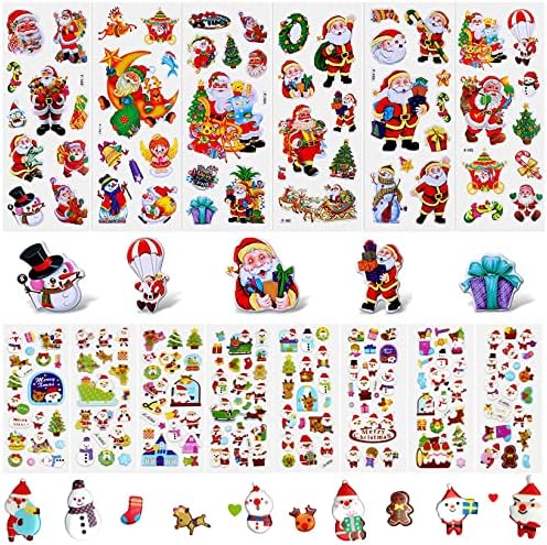 3D Puffy Stickers for Children Christmas, POTWPOT Christmas Stickers Decorating Children 3D Stickers for Self Adhesive Merry Xmas Scrapbooking Crafting Christmas Party Bag Fillers (Christmas 14pcs)
