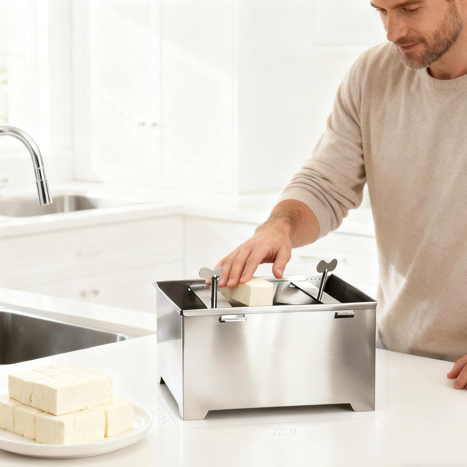 豆腐プレス,水切り穴付きステンレス製調整可能 - キッチン 手作り食品 作成 型 | 調理用 食品準備 手作りチーズ ベジタリアン