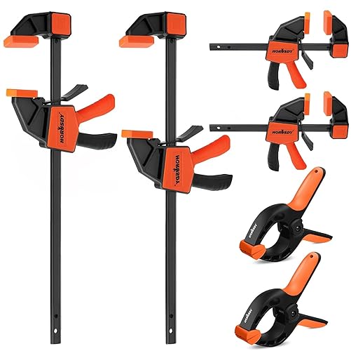 HORUSDY 6-Pack Wood Clamps for Woodworking, 12" and 6" Bar Clamps, Wood Working Clamp Sets, Quick Clamps F Clamp with 150 LBS Load Limit (6-Pack) - 6" Bar Clamps(2pcs),12" Bar Clamps(2pcs),6" Spring Clamps(2pcs)