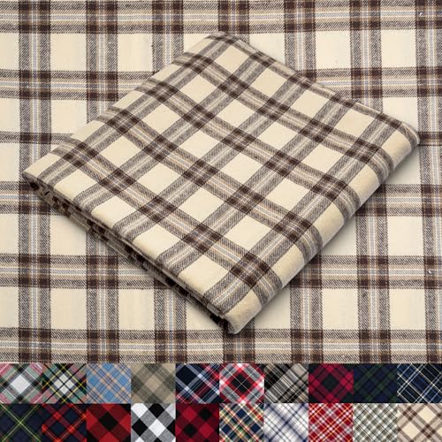 Pico Textiles 5 Yards Bolt Tan and Brown Tartan Plaid Flannel Fabric - 60" Wide - 100% Cotton - Sold by The Yard - for Shirts, Scarves, Pajamas & Receiving Blankets