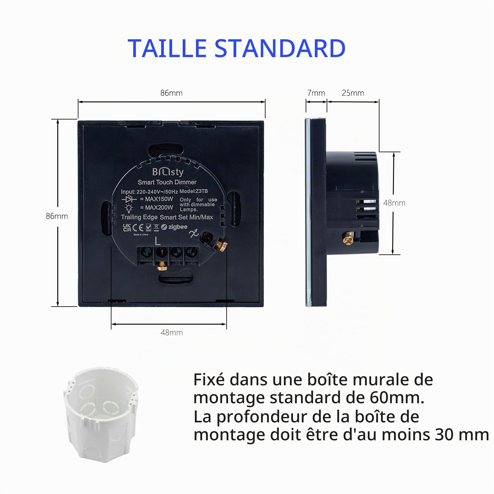 Zigbee – Variateur d'intensité tactile, sans fil neutre, télécommande d'éclairage intelligente compatible avec les concentrateurs Zigbee standard, SmartThings, Hubitat, Echo, | LED et halogène