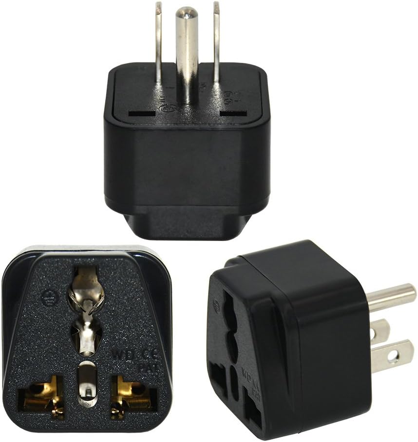 US Adapter,EU UK AU to USA Plug Adaptor 3 Prong Grounded America Wall Plug-Type B(3, Black)