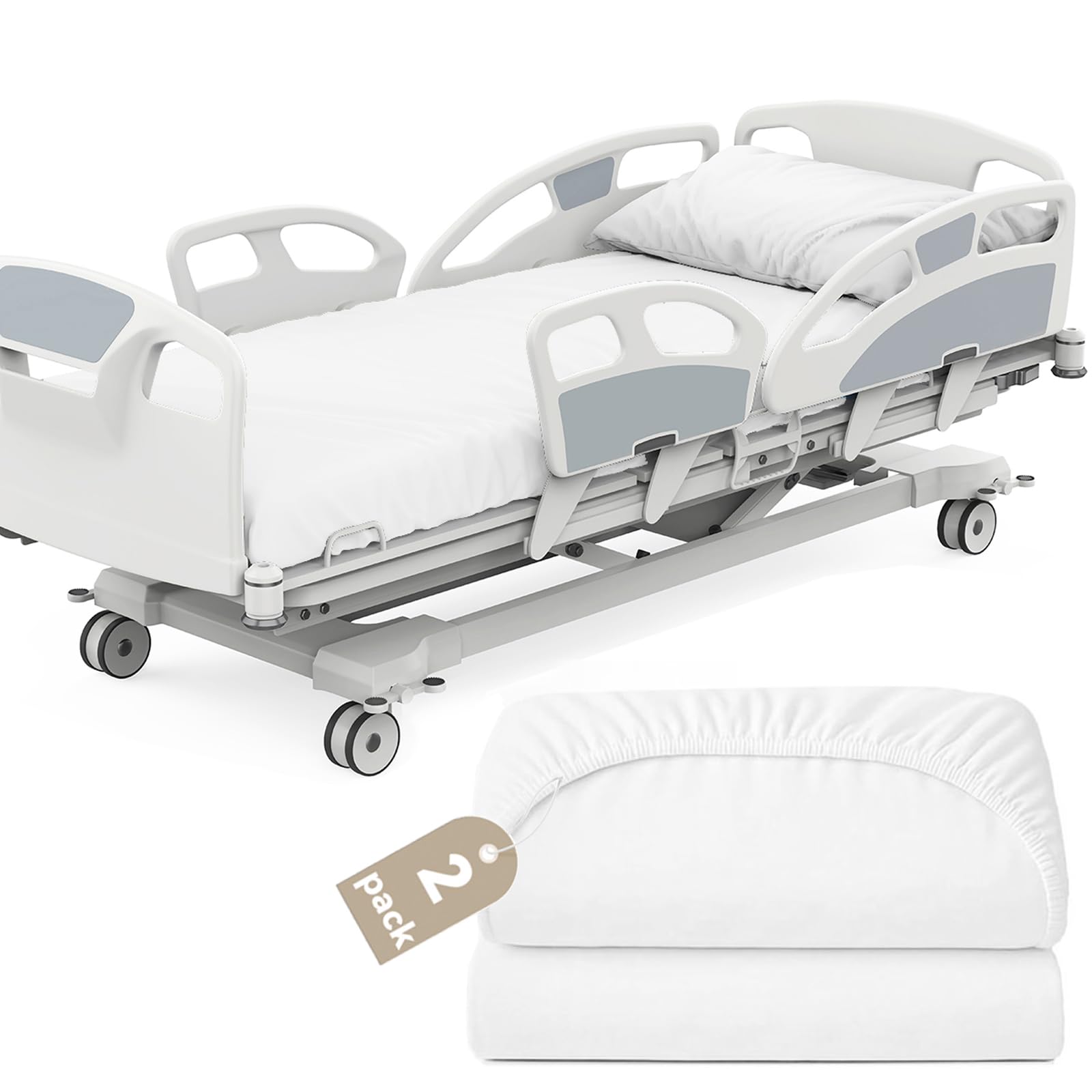 Photo 1 of Hospital Bed Sheets 36" x 80" x 9" for Home Use & Hospital Care Beds, White