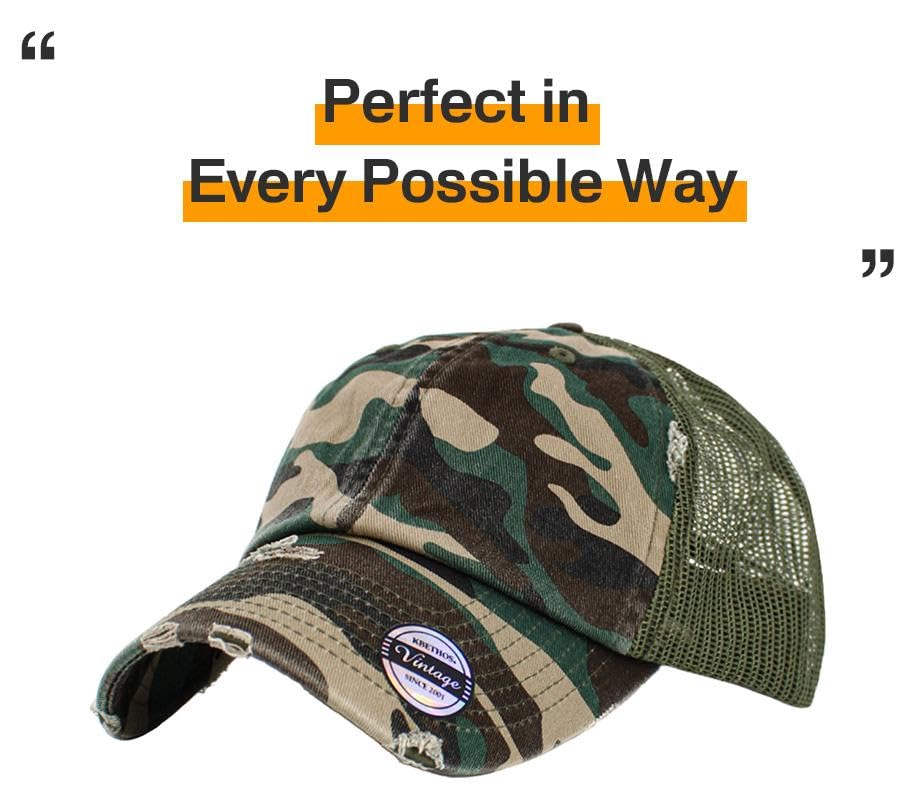 Image of KBETHOS Vintage Washed Distressed Cotton Dad Hat Baseball Cap Adjustable Polo Trucker Unisex Style Headwear