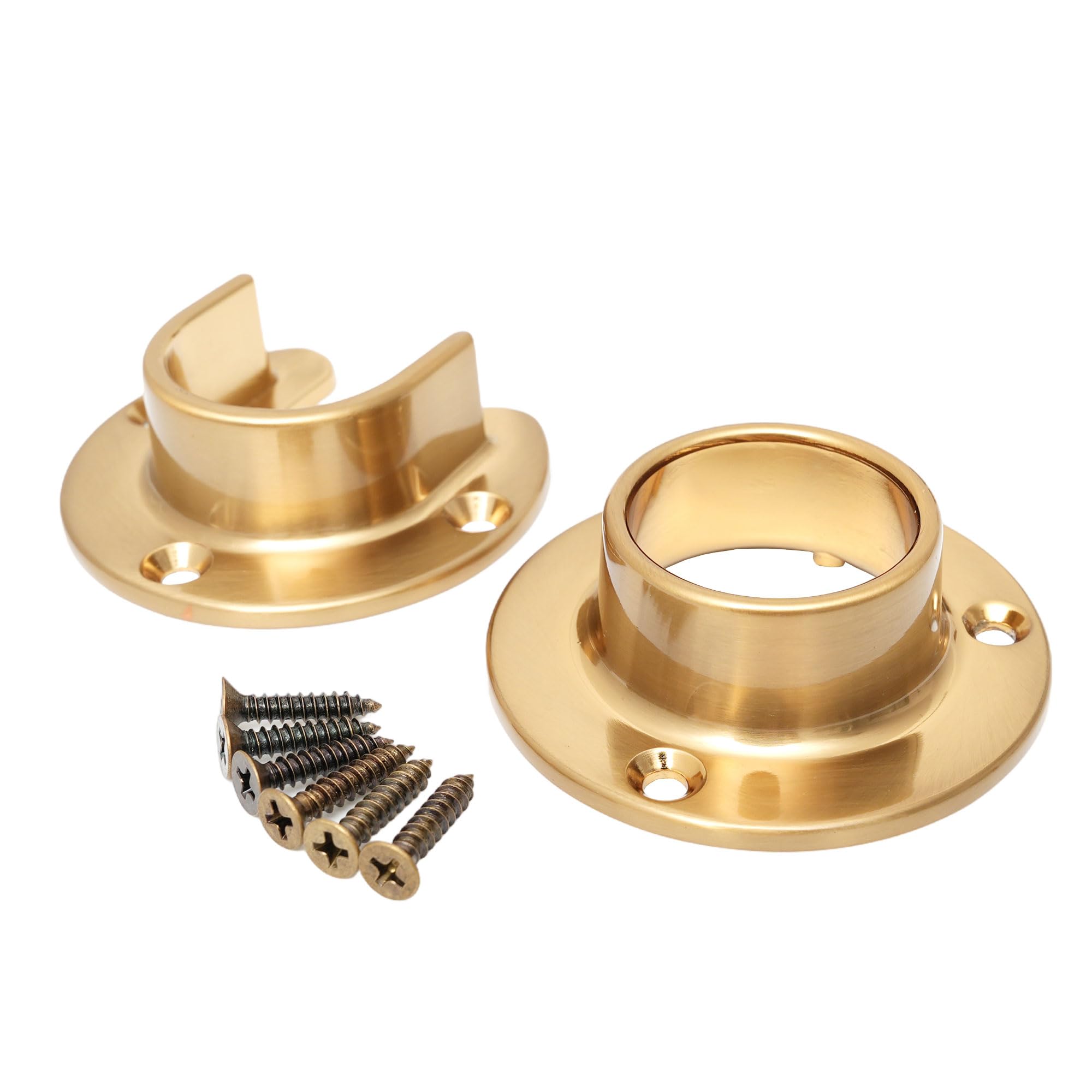 Cosnys 1 Pair Heavy Duty Champagne Bronze Zinc Closet Pole Sockets Rod End Support Flange Rod Holder Set Wall Mount Pipe Bracket with Screws for Closet Wardrobe Shower Curtain Rod (Fit 33mm 1-1/4",)