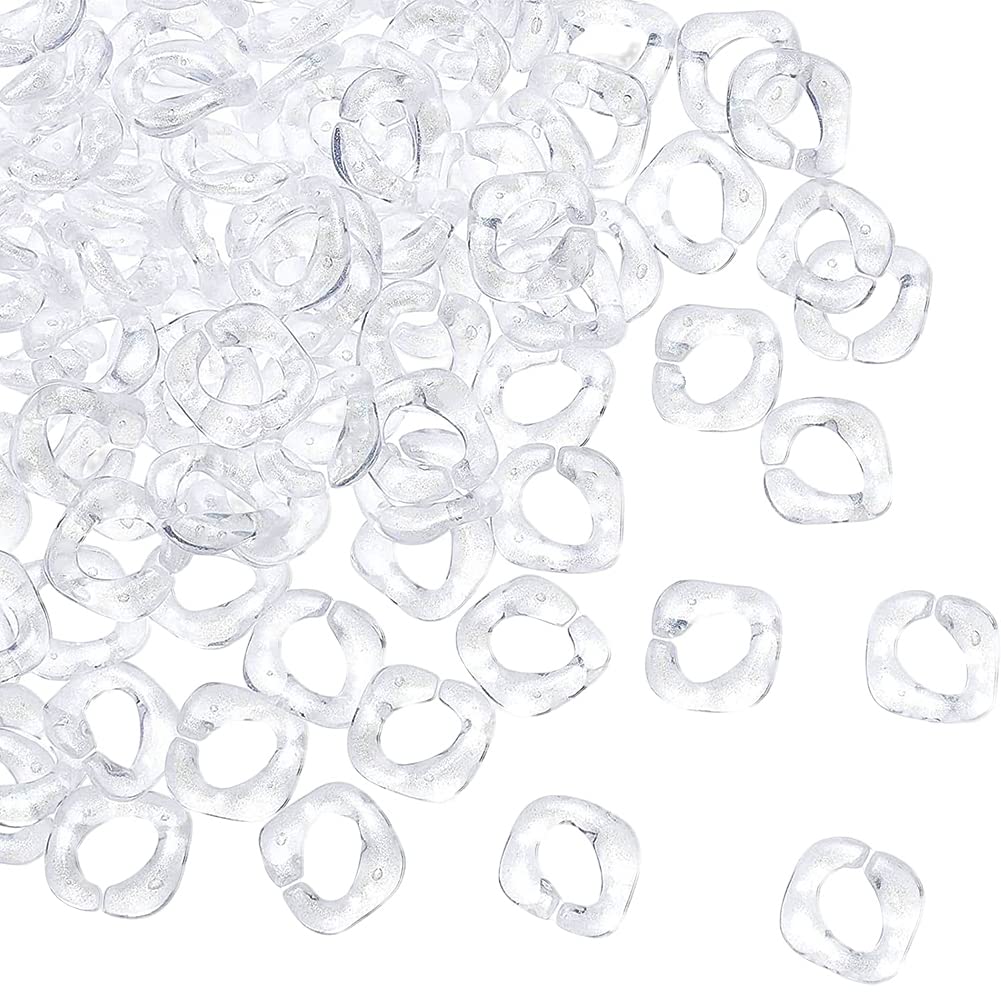 SUPERFINDINGS About 300pcs Transparent Acrylic Linking Rings 17x16mm Quick Link Connectors with Glitter Powder Twisted Square Link for Earring Necklace Jewellery DIY Craft Making