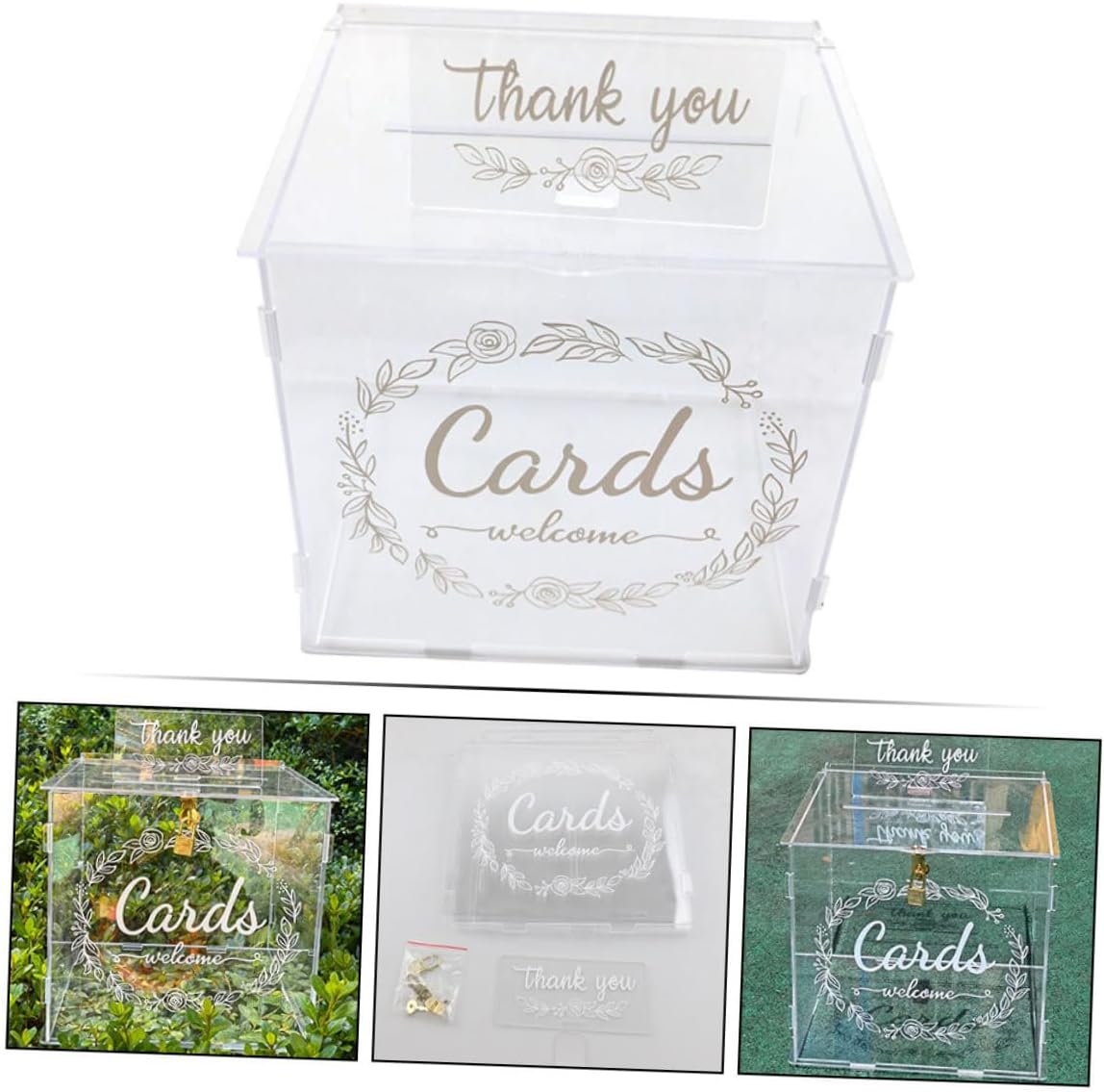 BESPORTBLE Large Acrylic Wedding Card Box with Lock DIY Envelope Money Storage Decorative Centerpiece for Wedding Reception Bridal Shower Keepsake and Congratulations Cards Holder