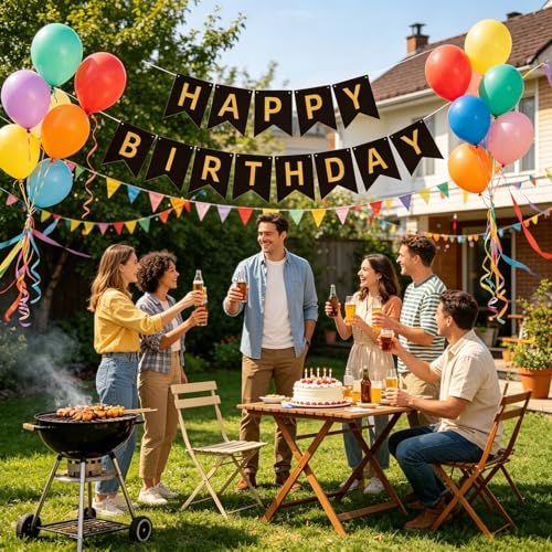 Image of Happy Birthday Banner Birthday Party Supplies (Black Gold)