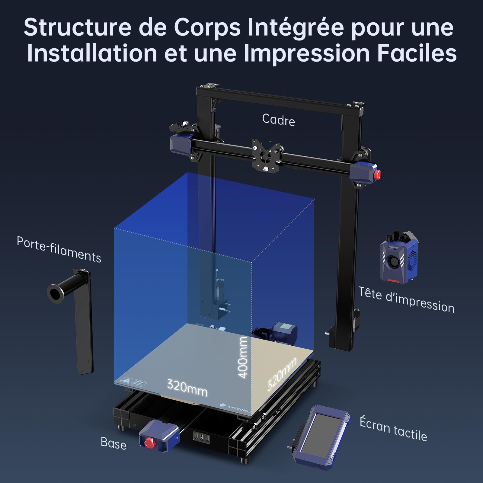 Imprimante 3D Anycubic Kobra 2 Plus, 500mm/s Haute Vitesse avec contrôle Intelligent Double axe Z, nivellement Automatique amélioré, Grande Taille d'impression 320x320x400 mm