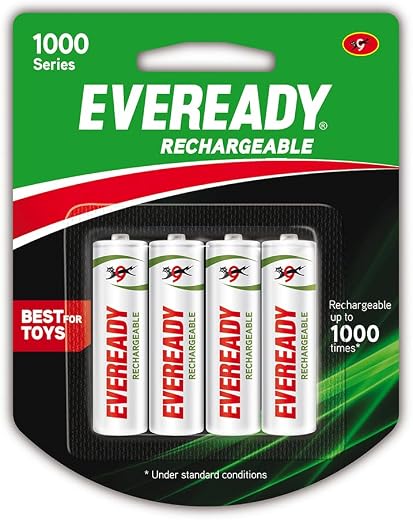 Eveready AA Rechargeable Battery | 1000 Series | Pack of 4 | Durable & Cost Effective | Low Discharge Mechanism | Ideal fo...
