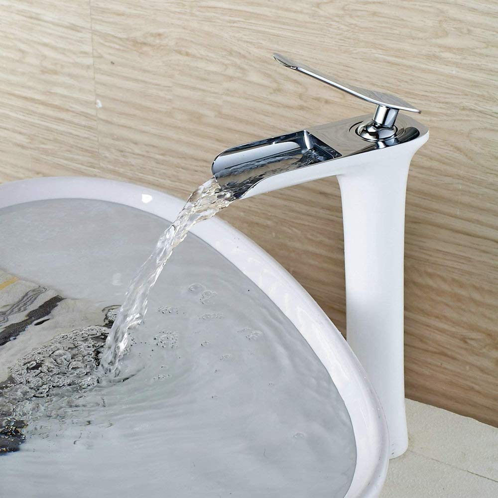 SBCGFY Tall Basin Mixer Tap For Bathroom, Black Waterfall Basin Tap, Brass Countertop Waterfall Basin Taps, One Hole Bathroom Taps Mixer Wash Sink Faucet
