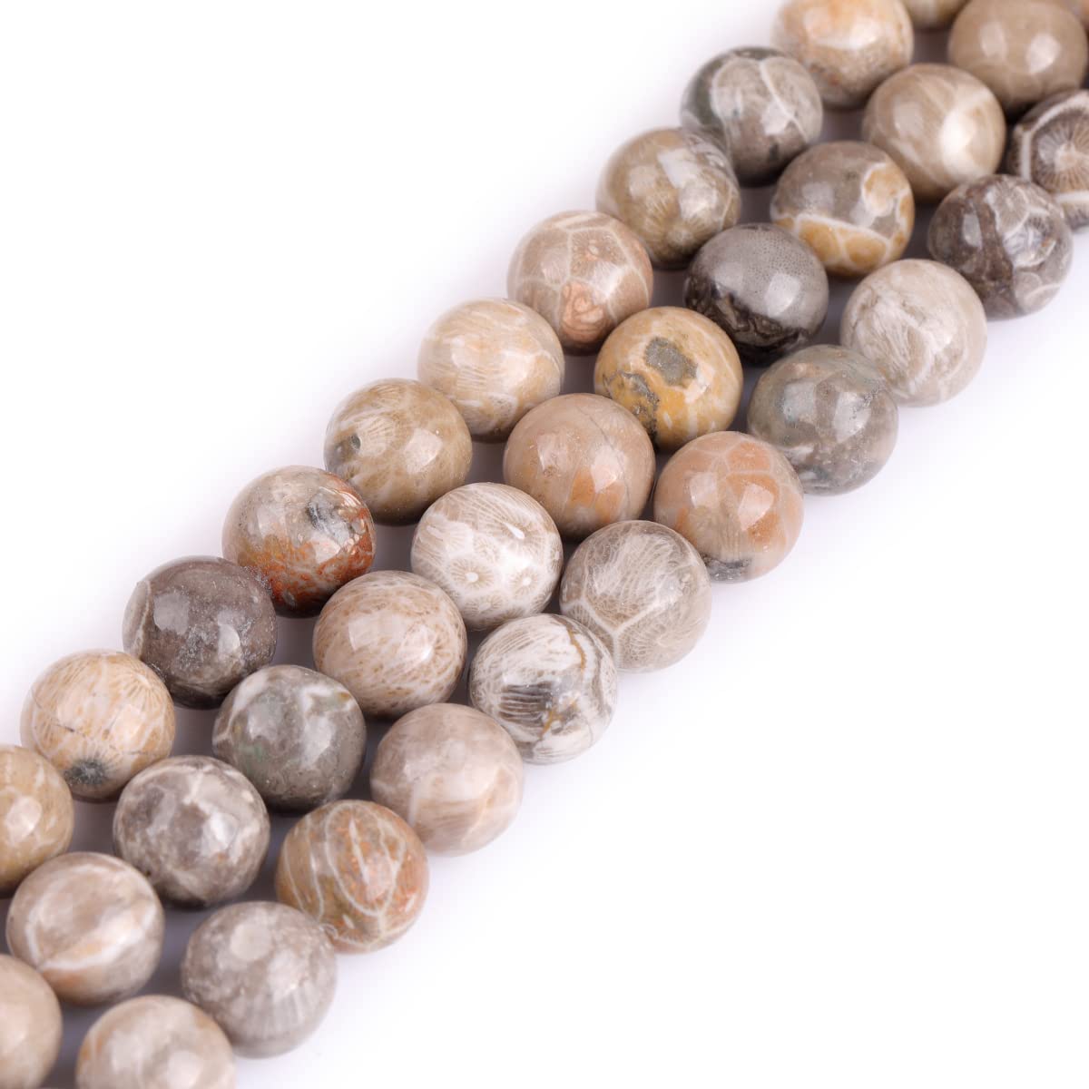 Gem-Inside 12mm Natural Chrysanthemum Stone Coral Fossil Round Gemstone Loose Beads for Jewellery Making 31-33pcs per Strand