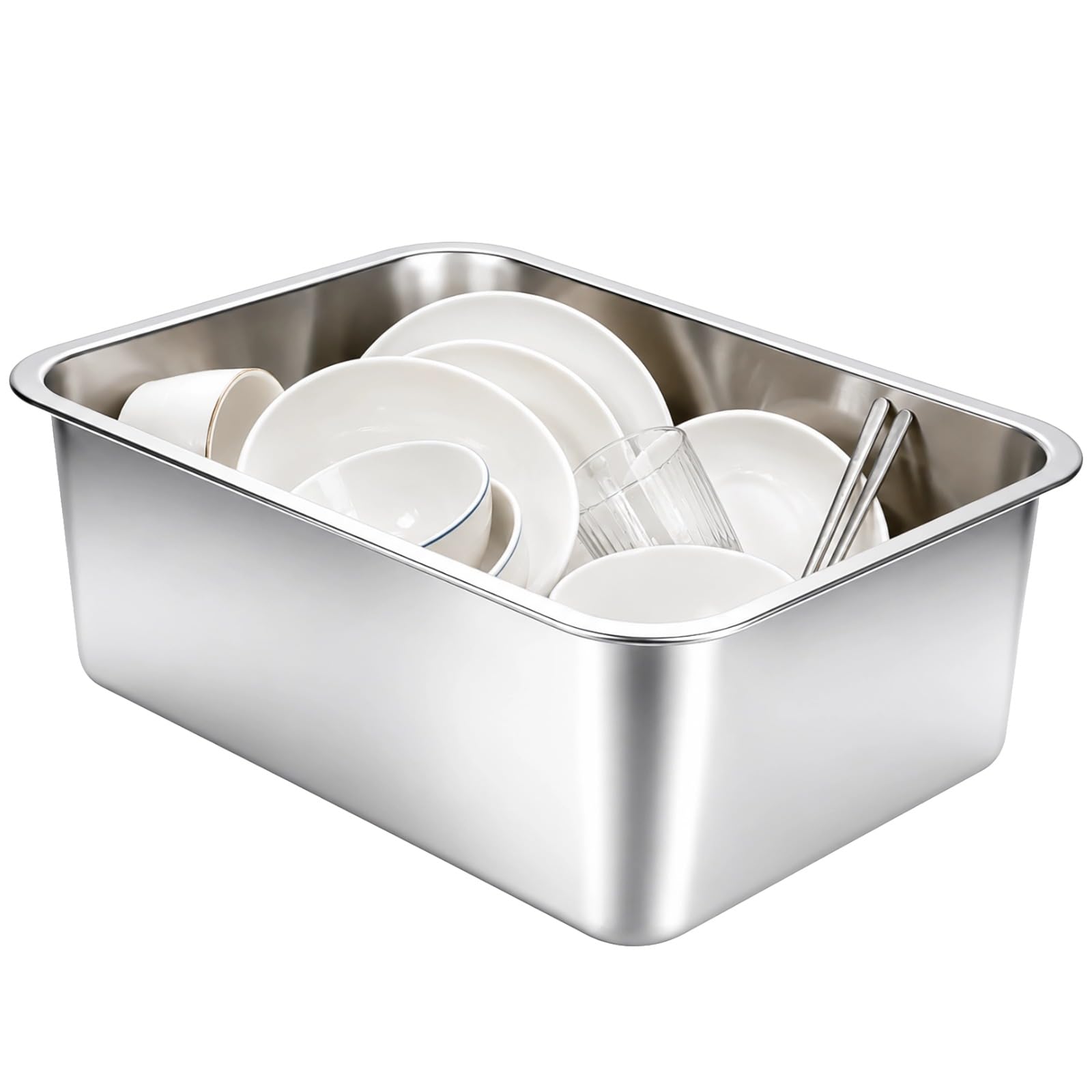 Pentole per lavello da cucina, 15 l, in acciaio inox extra per lavello da cucina, resistente agli alimenti, multiuso, per ristorante, caffetteria, 39,6 x 29,5 x 15 cm