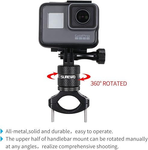 Miniatura 2 de SUREWO Soporte de bicicleta para GoPro Hero 12111098765 Negro, GoPro Max, cámara de aluminio para bicicleta, soporte para manillar de motocicleta
