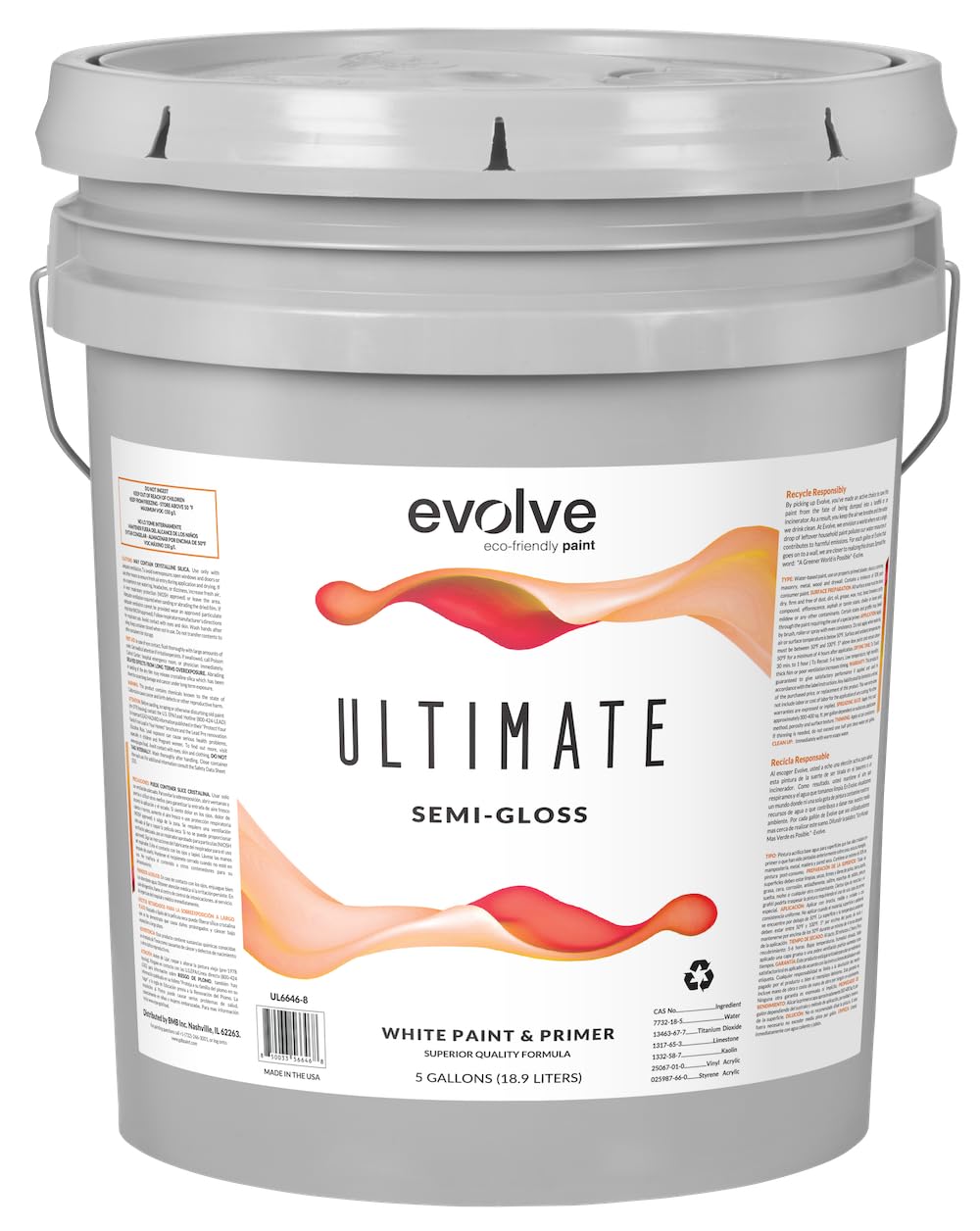 EVOLVE Ultimate Paint & Primer in White for Interior & Exterior House Paint, Flat/Eggshell/Satin, Semi-Gloss Sheen, 1-Gallon (Semi-Gloss Sheen (5 Gallon))