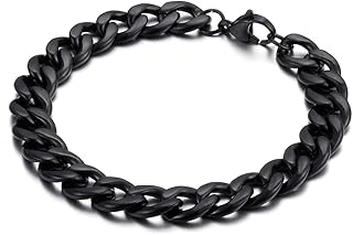 10 mm Stainless Steel Figaro Curb Cuban Link Bracelets for Men Boys, Gold Silver Black Bracelets, Metal, not known, One Size