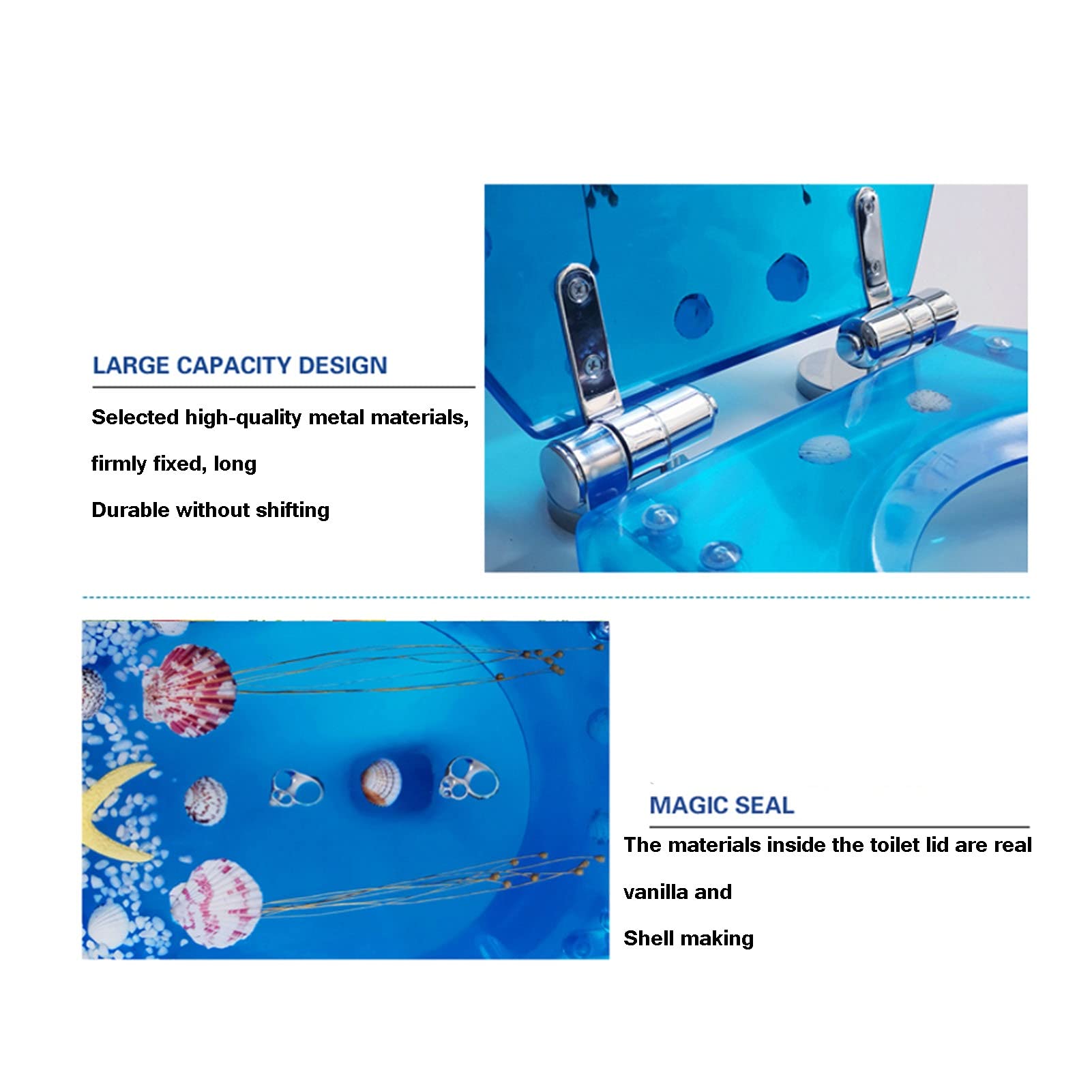 Sedile per Adulti E per Bambini in Resina, Sedile 3D Oceano, Sedile Oceano 3D, con Cerniera Regolabile in Acciaio Inox, per O/V/Toilette a Forma di U (Color : B)