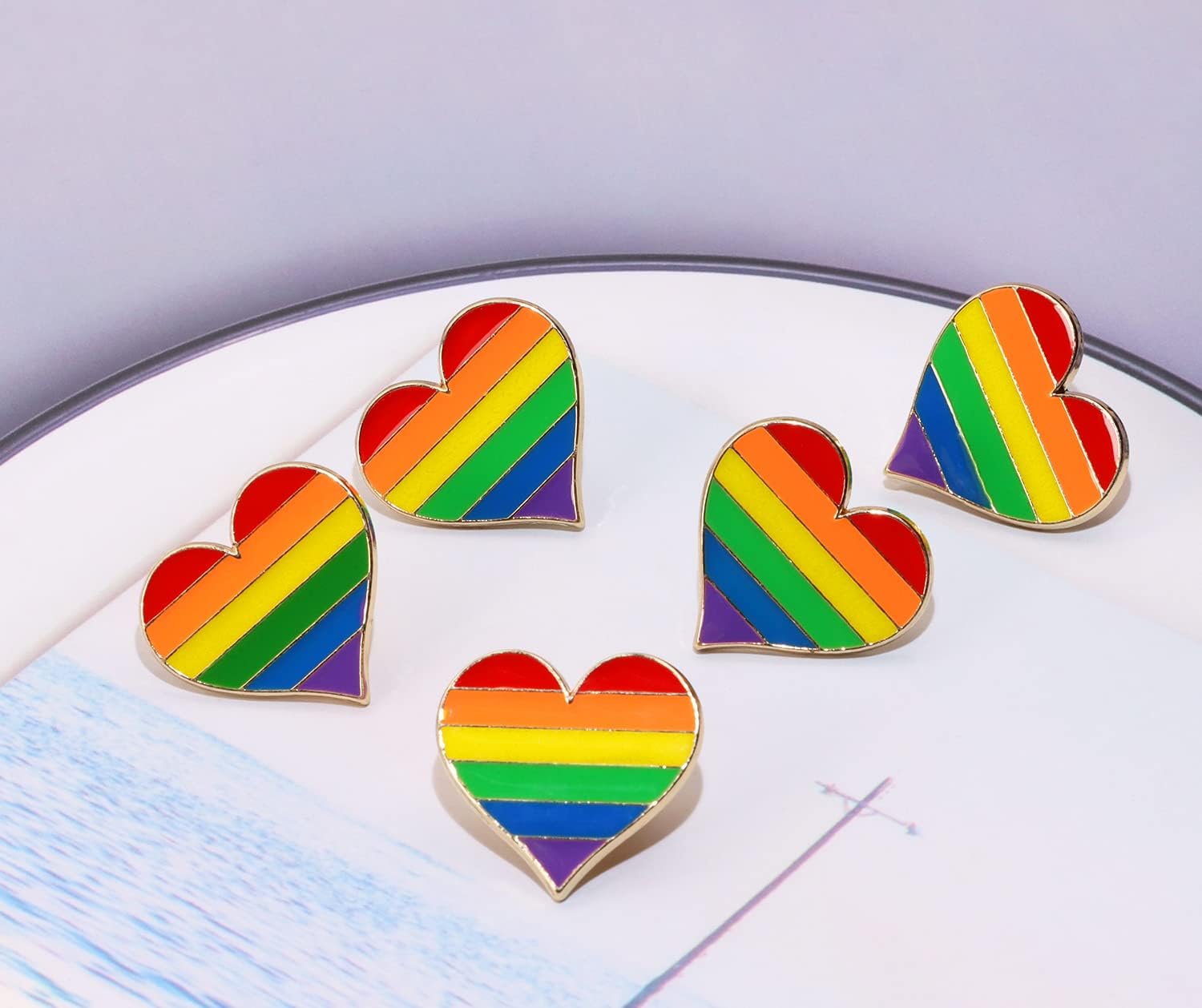 ONLYKXY 5pcs Brooch Pins Rainbow Lapel Pin Collar Pin Clips Pride Pin Brooch Badge Buttons Heart-Shaped Rainbow Brooch Cute Enamel Pin for Backpacks Hats Clothes Bags Decoration Jewelry brooches Gift - Image 3
