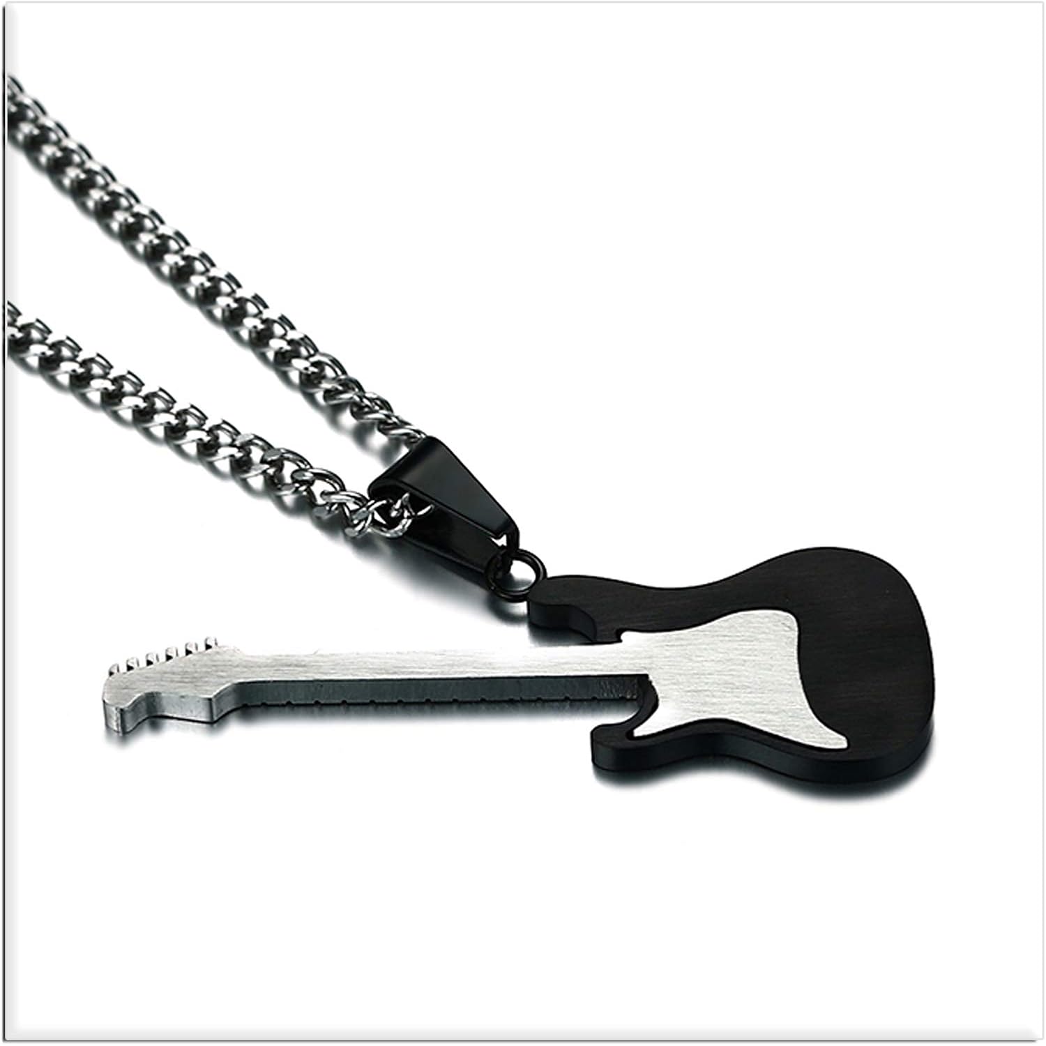 Xusamss Punk Stainless Steel Guitar Music Pendant Necklace,24inches Link Chain - Image 4