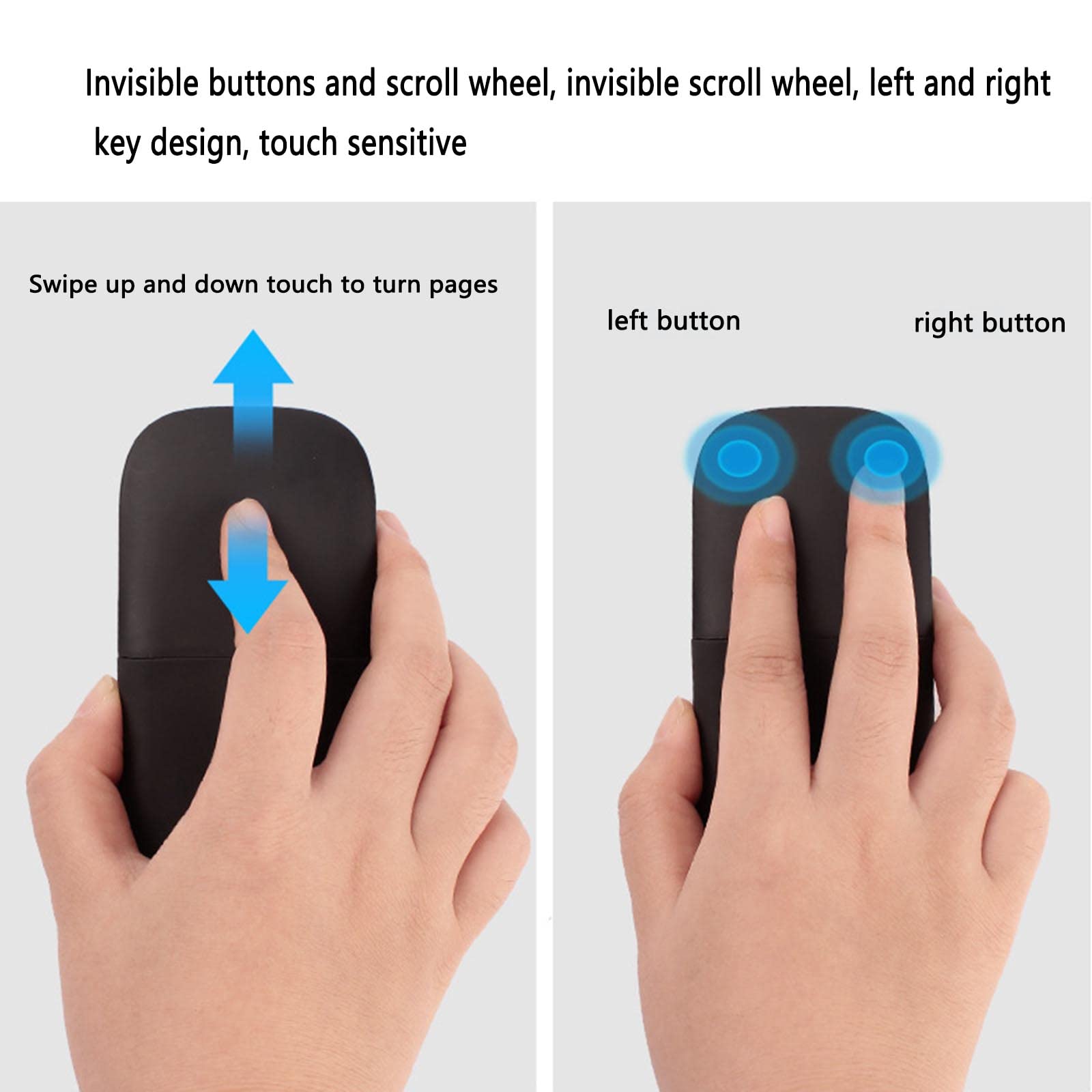 Mysz Mysz bezprzewodowa Mysz komputerowa do laptopa USB do gier Bluetooth Ergonomiczna mysz Urządzenie wskazujące Składana 4.0 Cicha tarcza dotykowa Bluetooth 1600 dpi(Schwarz,110x63x29mm)