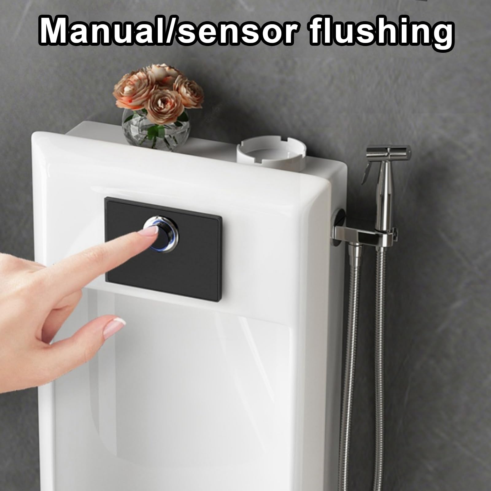 Orinatoi in Ceramica per Uomo, Orinatoi per Bagno Maschile con Pistola a Spruzzo, Scarico con Sensore e Scarico Manuale a Pulsante, Antispruzzo, Adatti per Uso Domestico