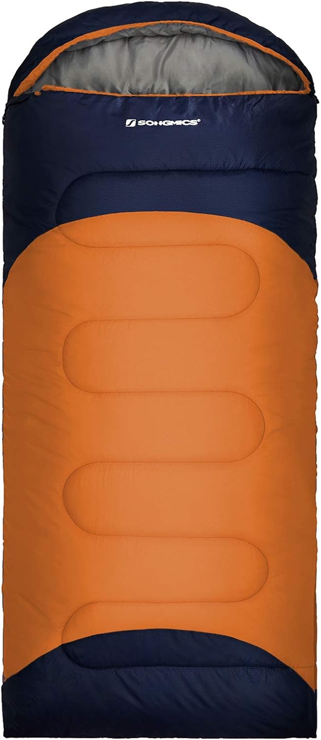 SONGMICS Camping Sleeping Bag for Adults Teens, Backpacking Hiking Traveling, Warm and Cold Weather 3 Seasons, Compact Lightweight Waterproof, Indoor and Outdoor, with Compression Sack