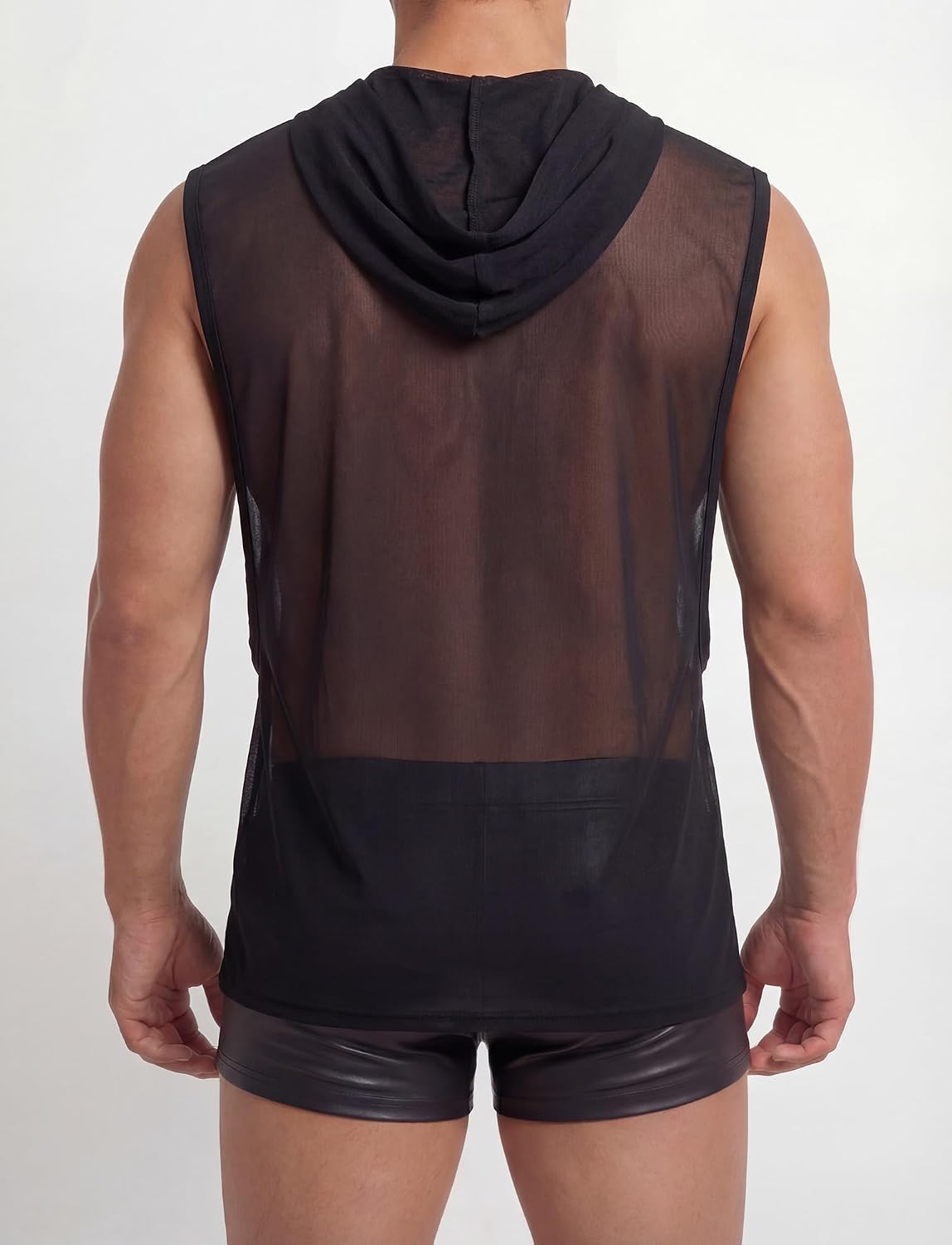 SEAUR Men's Hooded Sheer Mesh Sleeveless Tank Top See Through Breathable Vest Casual Party Rave Music Festival Muscle Top