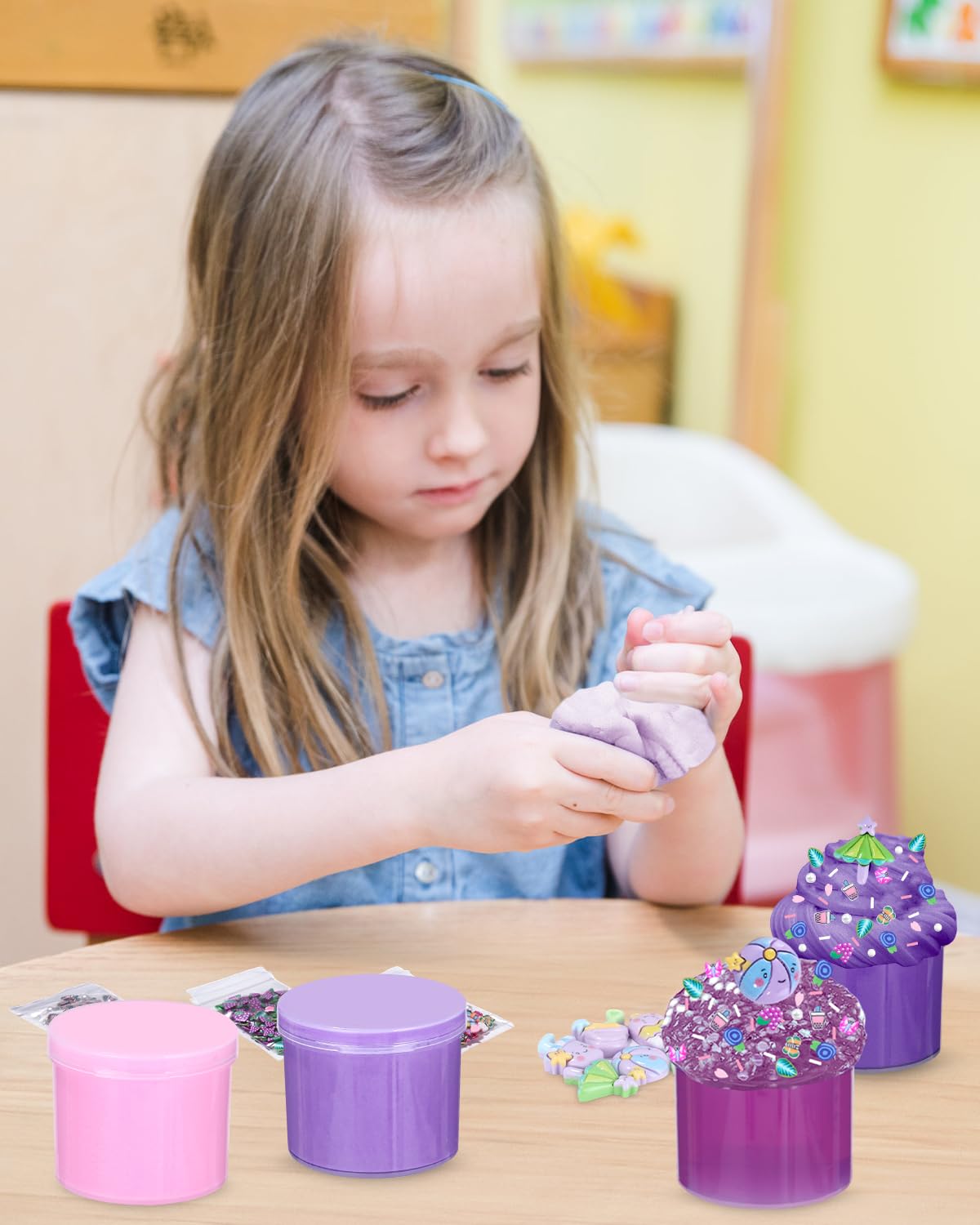 Zestaw 6 szt. fioletowych slime – puszysta chmura, masło i przezroczysty slime, crunchy slime dla dzieci, urodziny, Halloween, Boże Narodzenie, prezent dla dziewcząt i chłopców