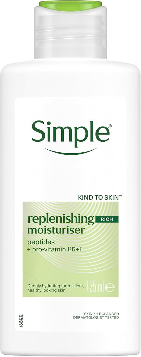 Simple Kind to Skin Replenishing Rich Lotion Moisturiser with Pro-Vitamins B5 + E for Dry, Sensitive Skin 125 ml