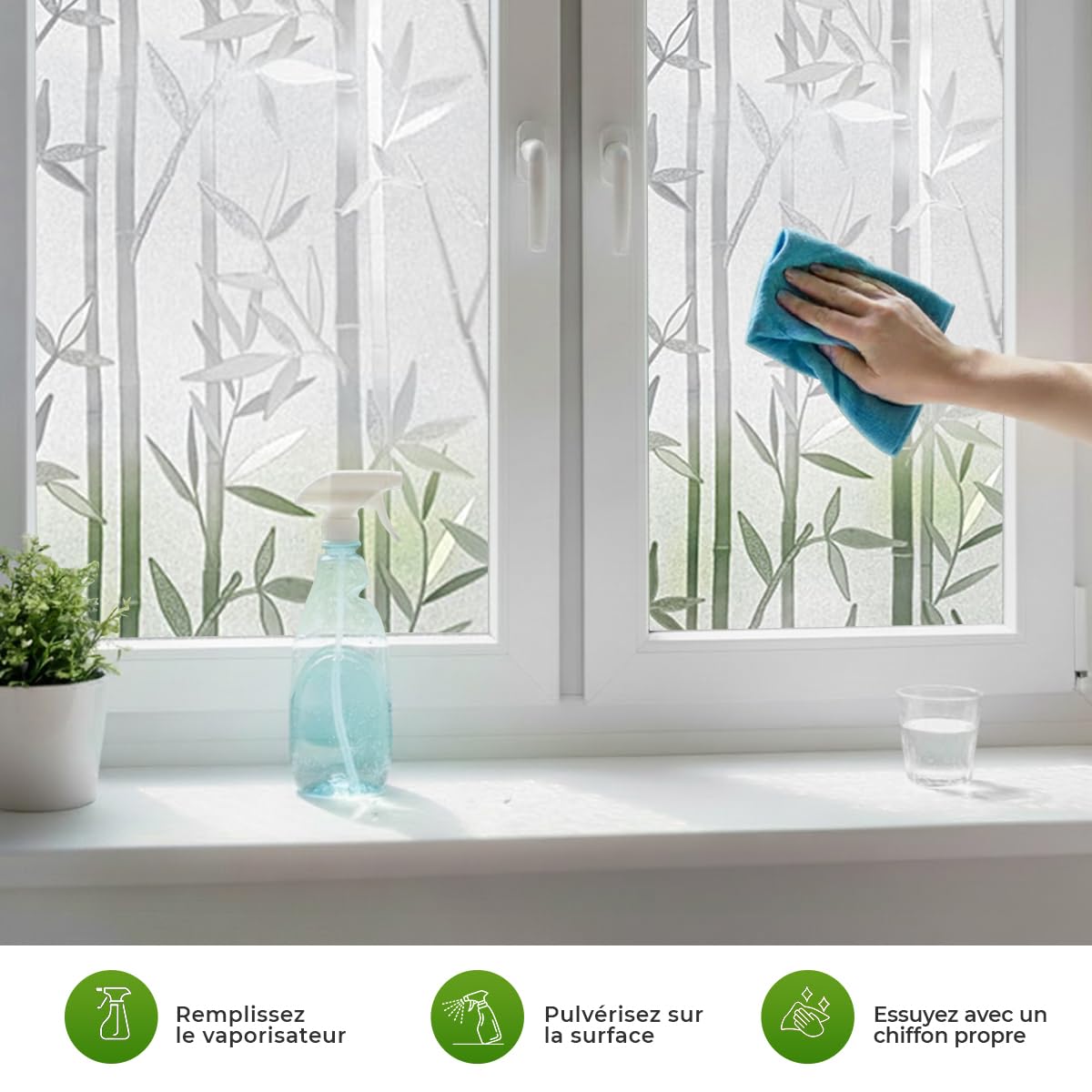 Ambiance Sticker Klebeband, Blickdicht, Bambus, für Fenster, elektrostatisch, Blickdicht, UV-Schutz, 45 cm x Länge 3 m | Hitzeschutzfolie, elektrostatisch, Anti-Hitze, UV-Schutz und reduziert Hitze, wasser- und kratzfest