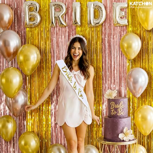 Image of KatchOn, Rose Gold Fringe Curtain Backdrop - Pack of 2, 6.5x3.2 Ft | Rose Gold Decorations, Bachelorette Party Decorations Bride Be Party Streamers for Wedding Anniversary, Bridal Shower Backdrop