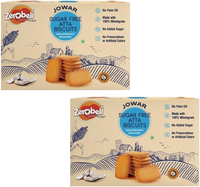 Sugar Free Jowar Atta Biscuits 325g (Pack of 2) | Healthy High-Fiber Snack | Wholesome, Delicious, And Guilt-Free | Perfect Blend Of Nutrition And Flavor Zero Sugar, No Maida