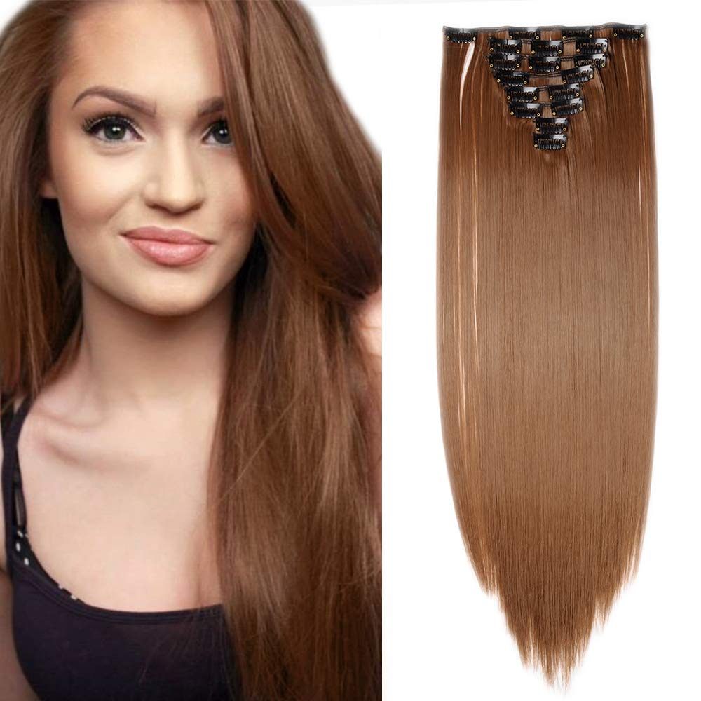 24"(60cm) SEGO Extensiones de Cabello Clip de Pelo Sintético Se Ve Natural 8 PCS [Sandy Rubio mezcla Blanqueador Rubio] Rizado Ondulado Largo Postizos Pelucas (140g) — view 45