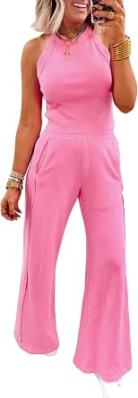 LEMAFER 2 Piece Set for Women Summer Outfits Slim Ribbed Tank Top and Sweatpants Tracksuit Vacation Workout Yoga Lounge Set