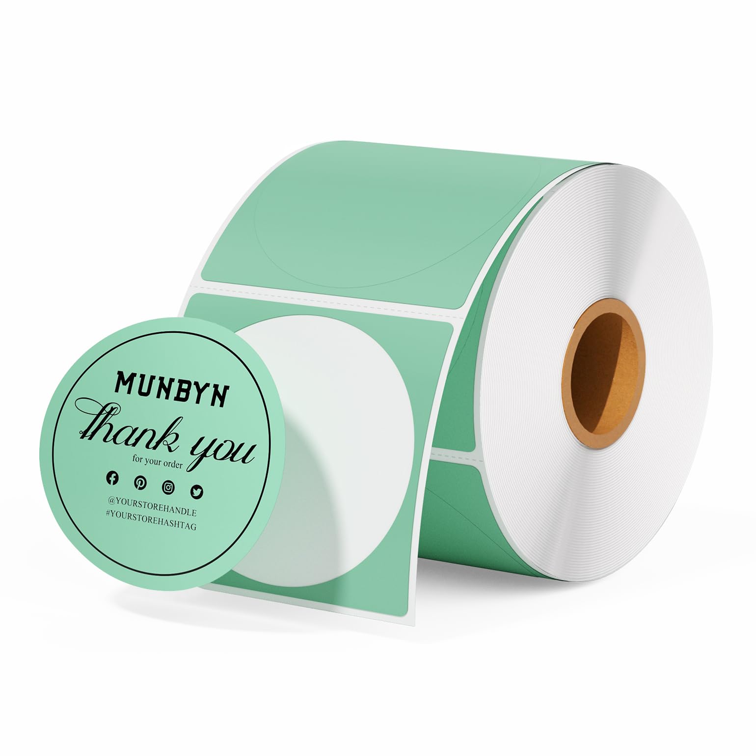 MUNBYN 50x50mm Green Circle Thermal Sticker Labels, Self-Adhesive Round Direct Thermal Labels, Multi-Purpose Roll Sticker for DIY Logo Design, QR Code, Name Tag, Inventory-750 Sheet/1 Roll