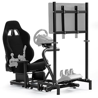Supllueer Racing Wheel Stand with Monitor Mount Single Arm fits for Logitech G923 G920, for Fanatec, for Thrustmaster T300 T248 Black Seat 50mm Round Tube NO Steering Wheel Shift Lever Pedal Display